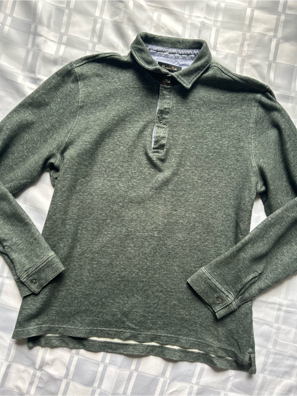 Massimo Dutti Men’s Green Long-Sleeve Polo Shirt